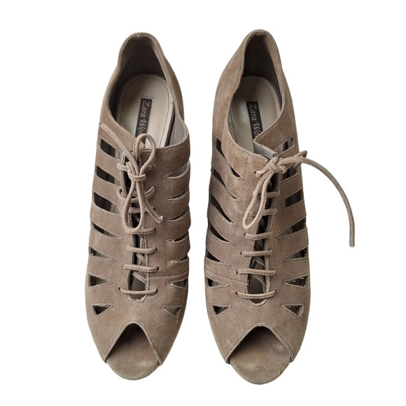 Zara Sz EU41/US10 Lace-up Cut-Out Caged Platform Sandals Heels - Picture 4 of 15